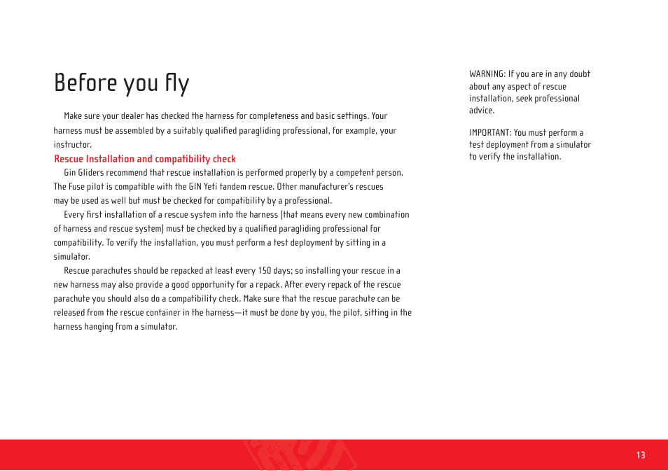 Fuse pilot_harness_manual_en_13, Before you ﬂy | GIN Fuse pilot User Manual | Page 13 / 34