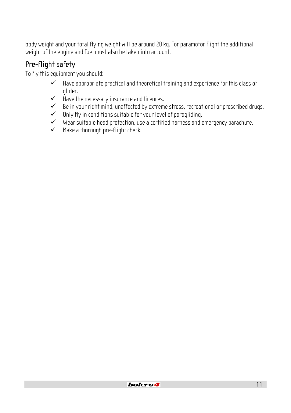 Pre-flight safety | GIN Bolero 4 User Manual | Page 11 / 31