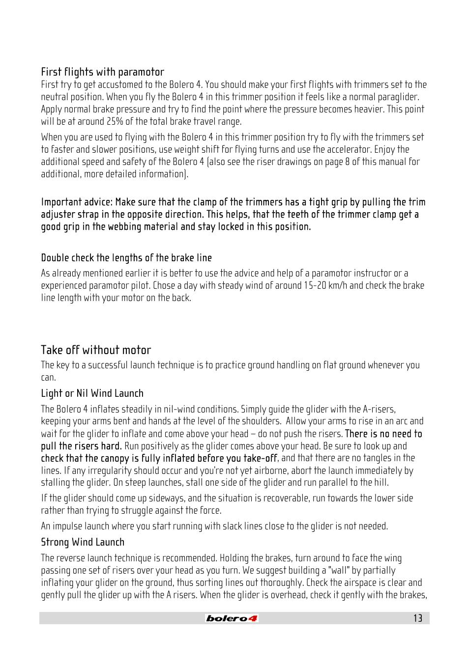 Take off without motor | GIN Bolero 4 User Manual | Page 13 / 31