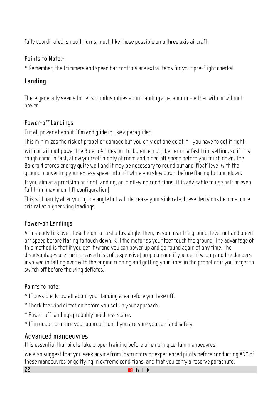Advanced manoeuvres | GIN Bolero 4 User Manual | Page 22 / 31