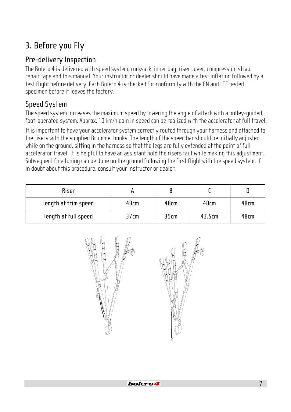Before you fly, Pre-delivery inspection, Speed system | GIN Bolero 4 User Manual | Page 7 / 31
