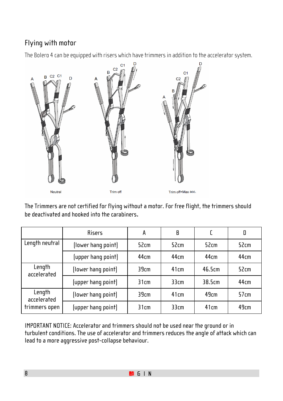 Flying with motor | GIN Bolero 4 User Manual | Page 8 / 31