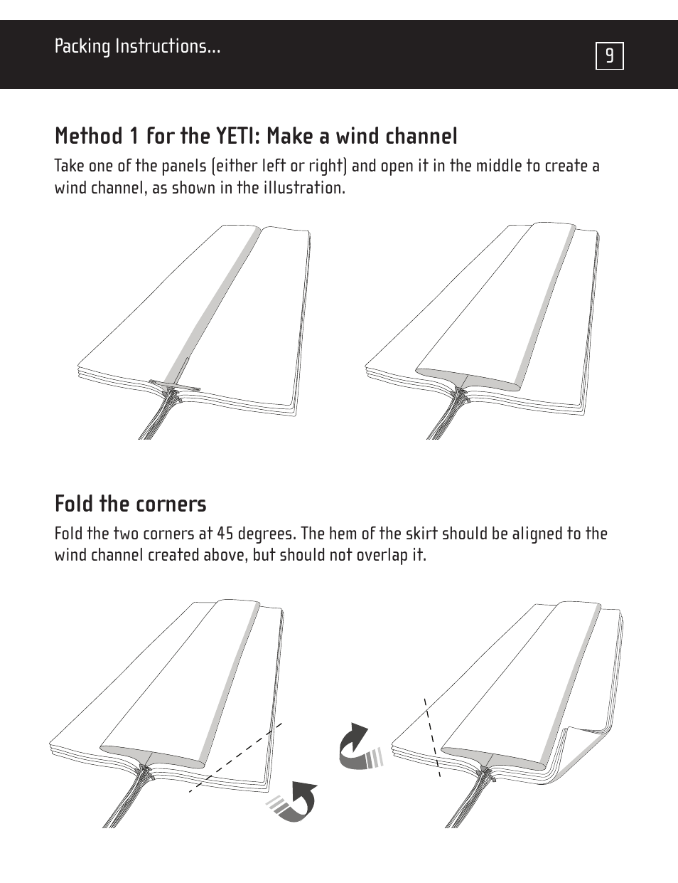 Method 1 for the yeti: make a wind channel, Fold the corners | GIN One G User Manual | Page 10 / 20