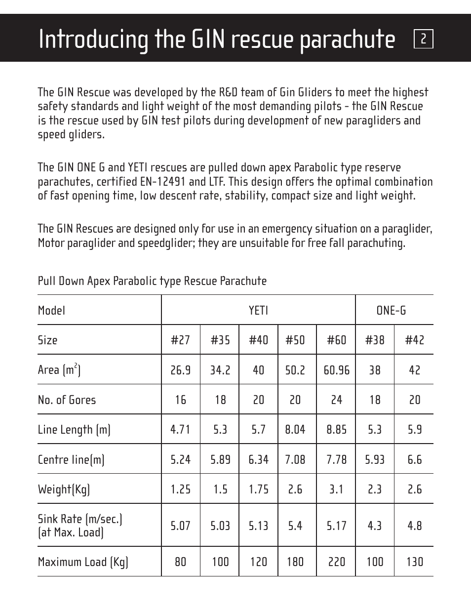 Introducing the gin rescue parachute | GIN One G User Manual | Page 3 / 20