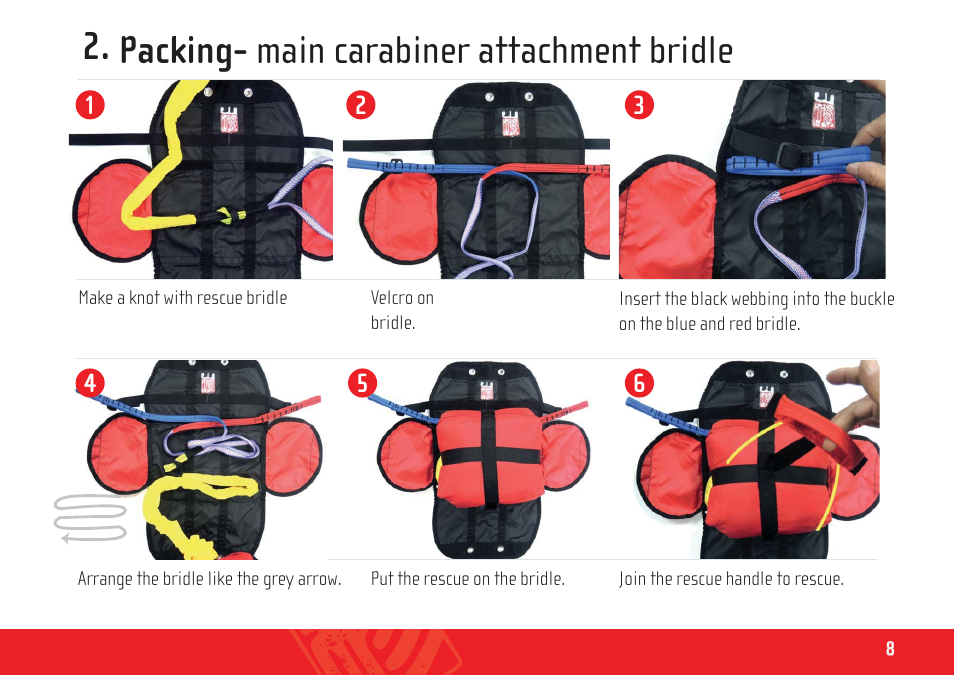 Yeti front rescue_manual_en_small_ 8, Packing- main carabiner attachment bridle | GIN Yeti front container User Manual | Page 8 / 12