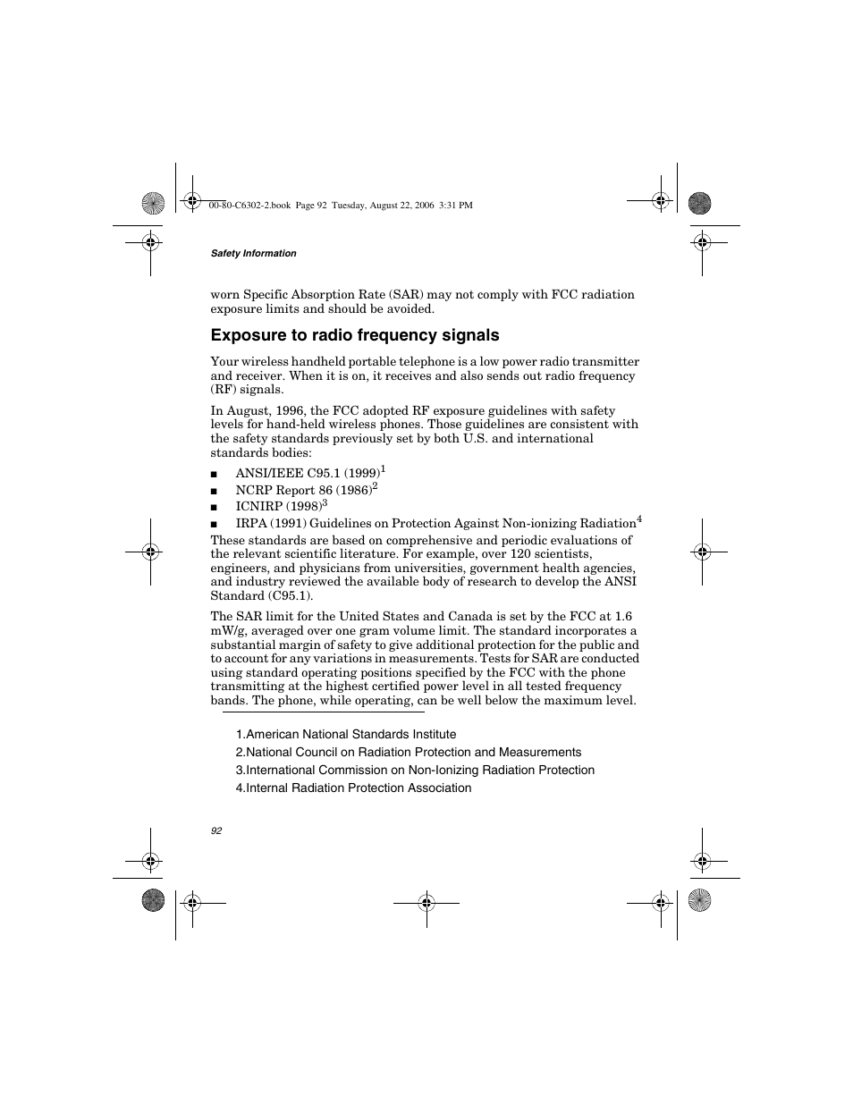 Exposure to radio frequency signals | Globalstar GSP-1700 User Manual V1 User Manual | Page 100 / 118