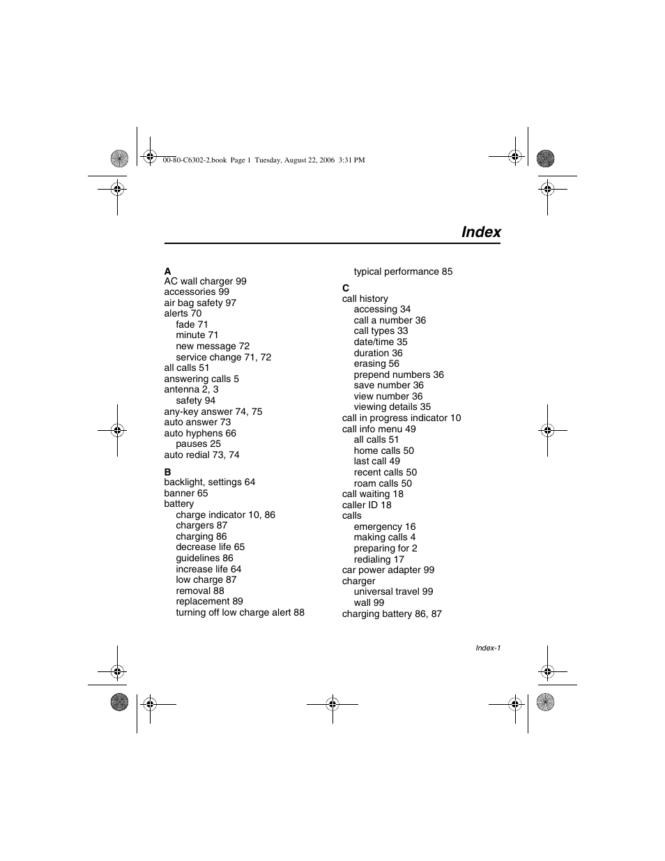Index | Globalstar GSP-1700 User Manual V1 User Manual | Page 113 / 118