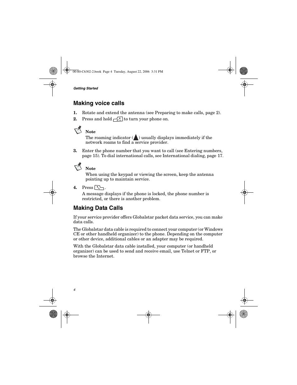 Making voice calls, Making data calls | Globalstar GSP-1700 User Manual V1 User Manual | Page 12 / 118
