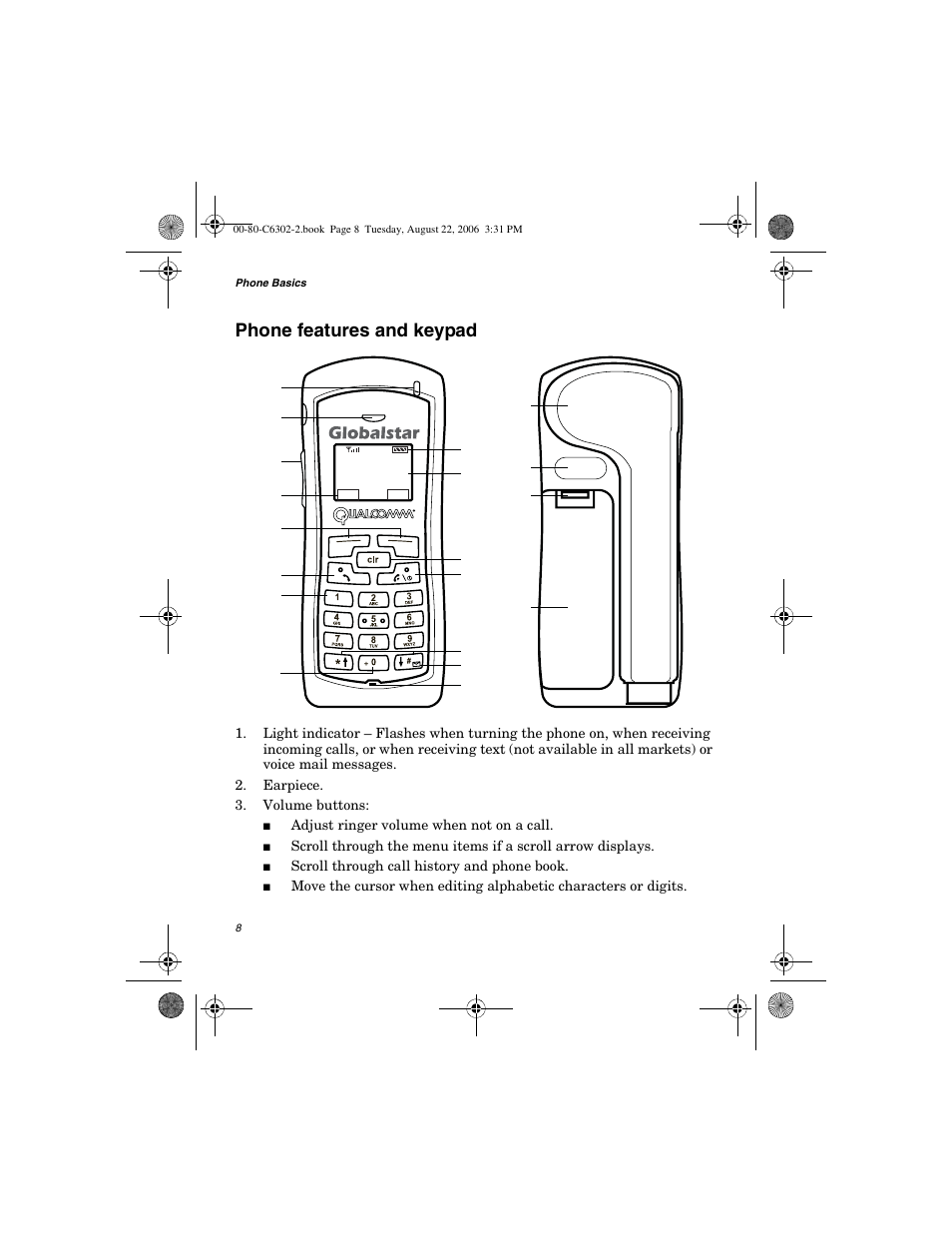 Phone features and keypad | Globalstar GSP-1700 User Manual V1 User Manual | Page 16 / 118