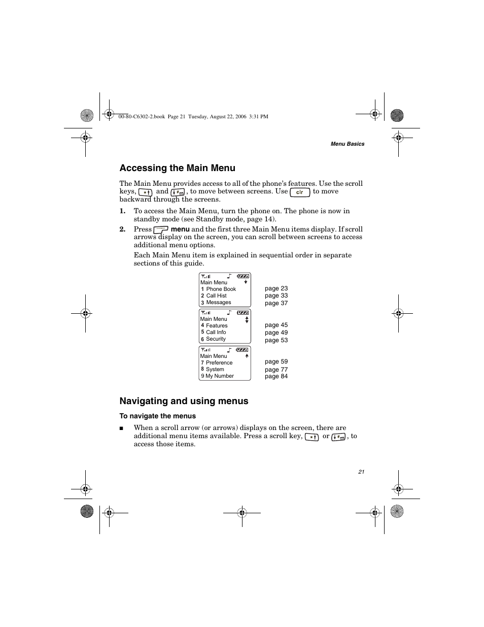 Accessing the main menu, Navigating and using menus | Globalstar GSP-1700 User Manual V1 User Manual | Page 29 / 118