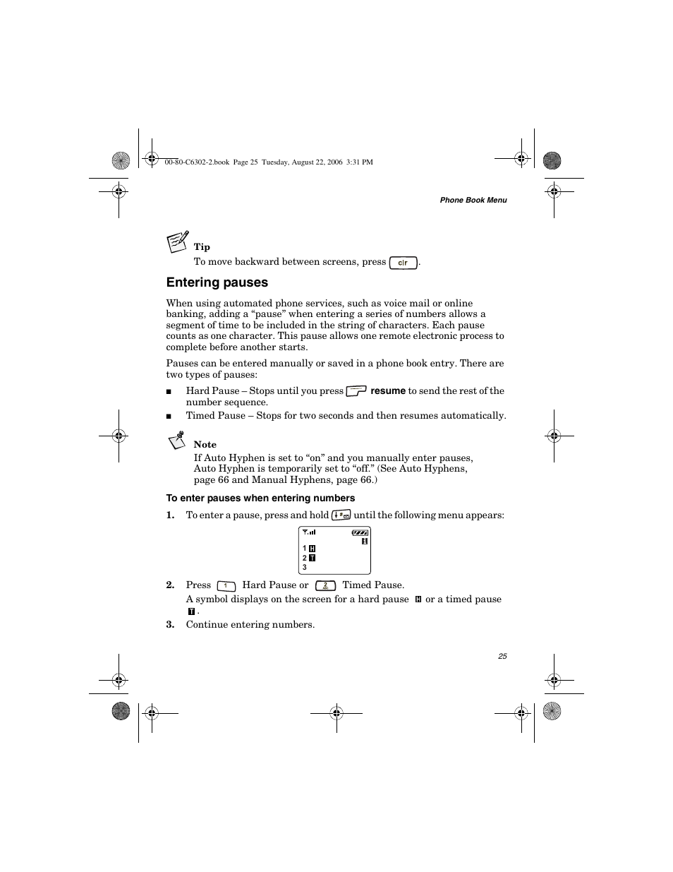 Entering pauses | Globalstar GSP-1700 User Manual V1 User Manual | Page 33 / 118