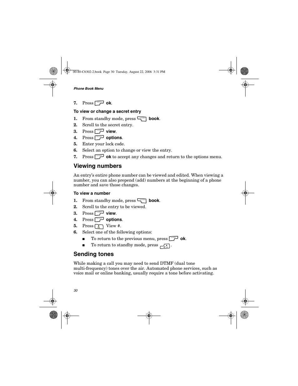 Viewing numbers, Sending tones | Globalstar GSP-1700 User Manual V1 User Manual | Page 38 / 118