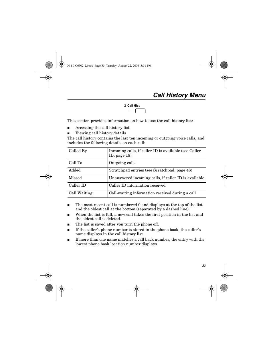 Call history menu | Globalstar GSP-1700 User Manual V1 User Manual | Page 41 / 118
