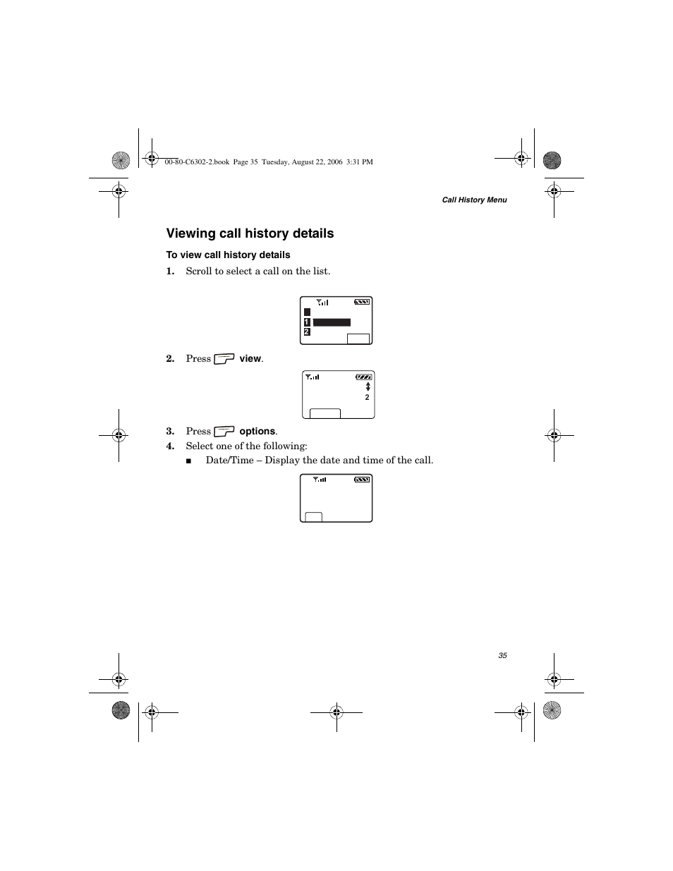 Viewing call history details | Globalstar GSP-1700 User Manual V1 User Manual | Page 43 / 118