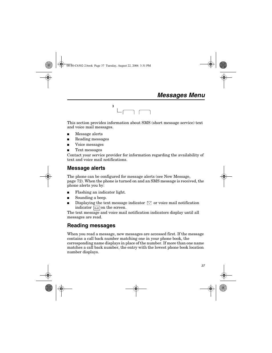 Messages menu, Message alerts, Reading messages | Globalstar GSP-1700 User Manual V1 User Manual | Page 45 / 118