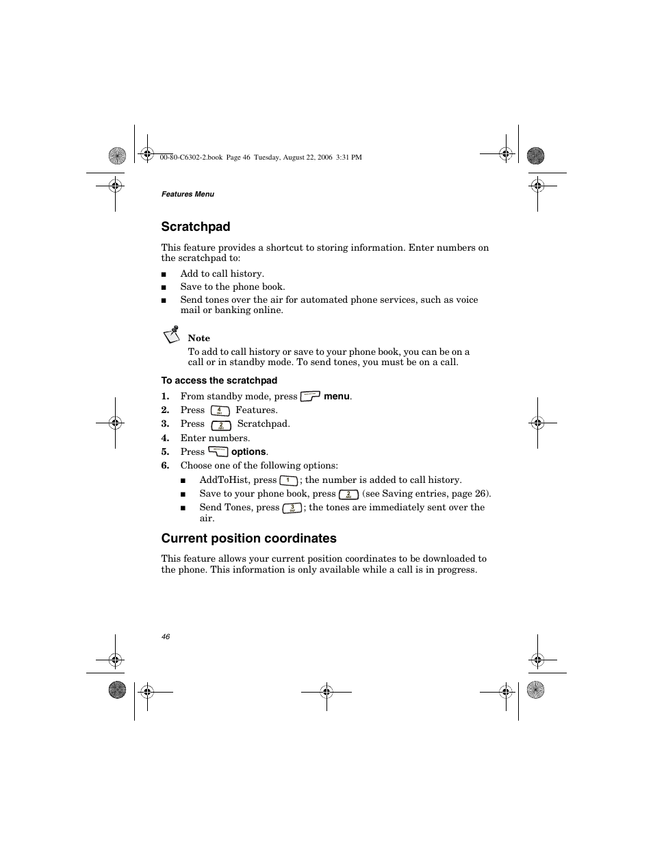 Scratchpad, Current position coordinates | Globalstar GSP-1700 User Manual V1 User Manual | Page 54 / 118