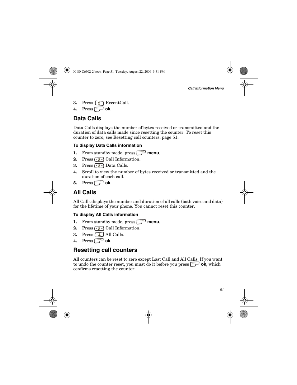 Data calls, All calls, Resetting call counters | Globalstar GSP-1700 User Manual V1 User Manual | Page 59 / 118