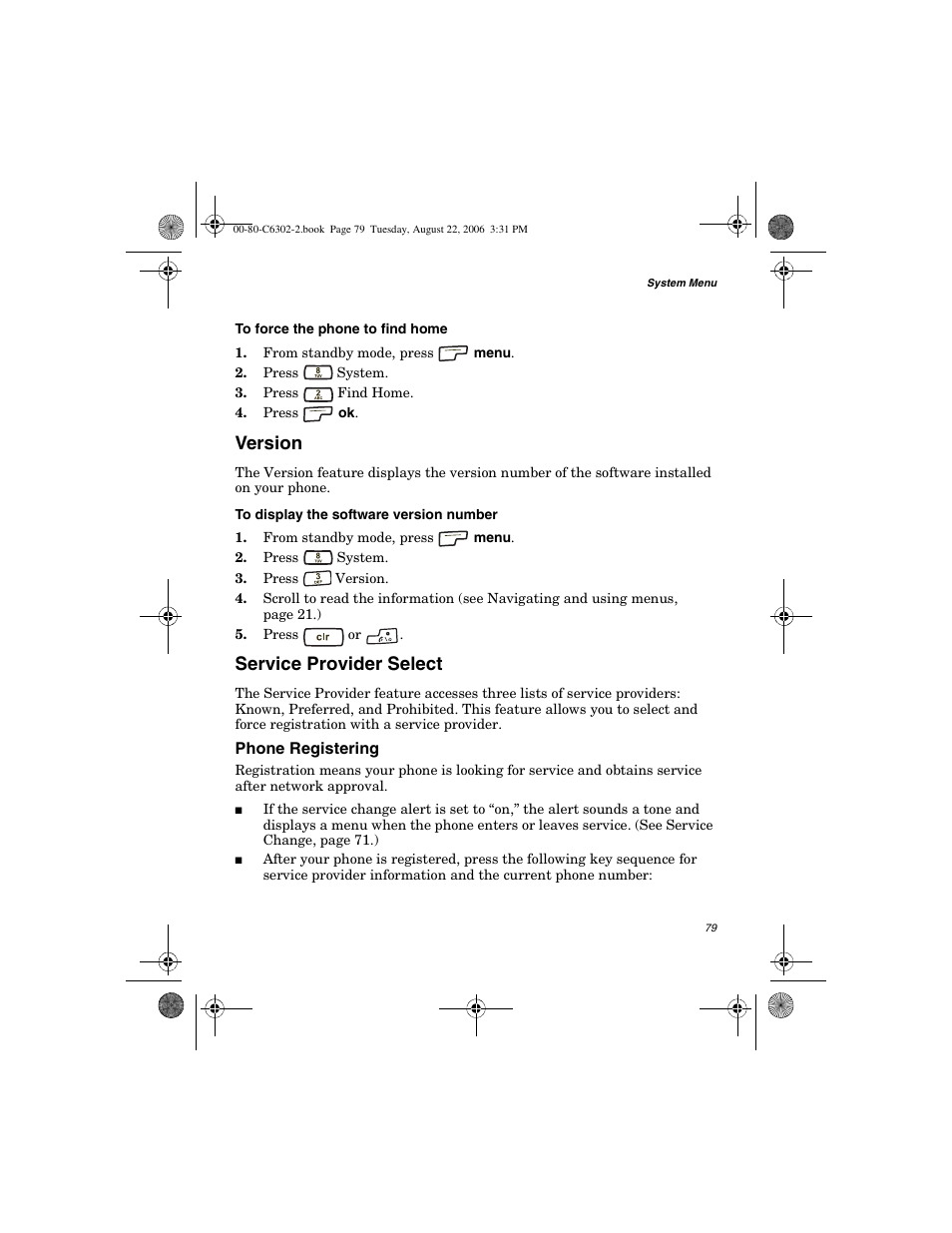 Version, Service provider select | Globalstar GSP-1700 User Manual V1 User Manual | Page 87 / 118