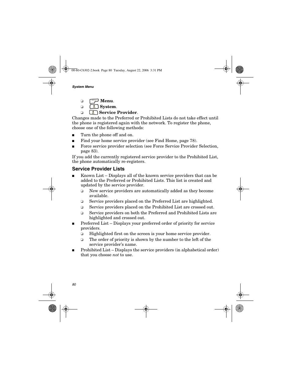 Service provider lists | Globalstar GSP-1700 User Manual V1 User Manual | Page 88 / 118