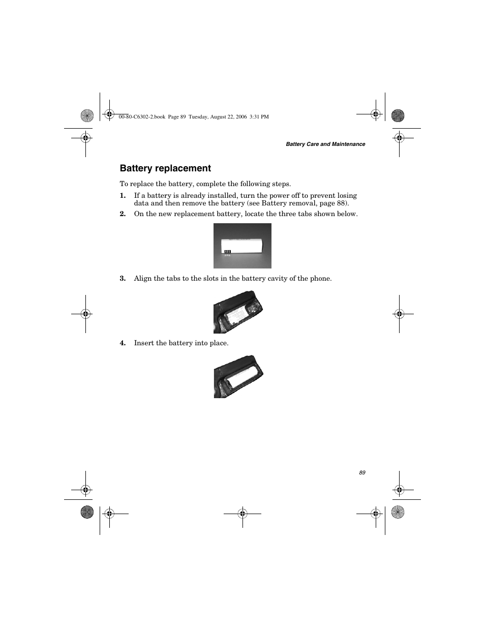 Battery replacement | Globalstar GSP-1700 User Manual V1 User Manual | Page 97 / 118