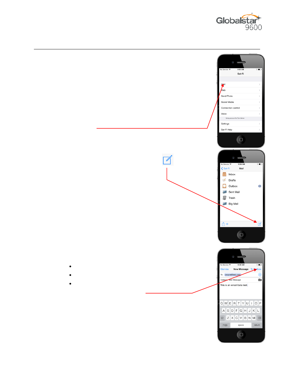 Omposing, Ending, Mail | Globalstar 9600 User Guide for iOS User Manual | Page 16 / 37