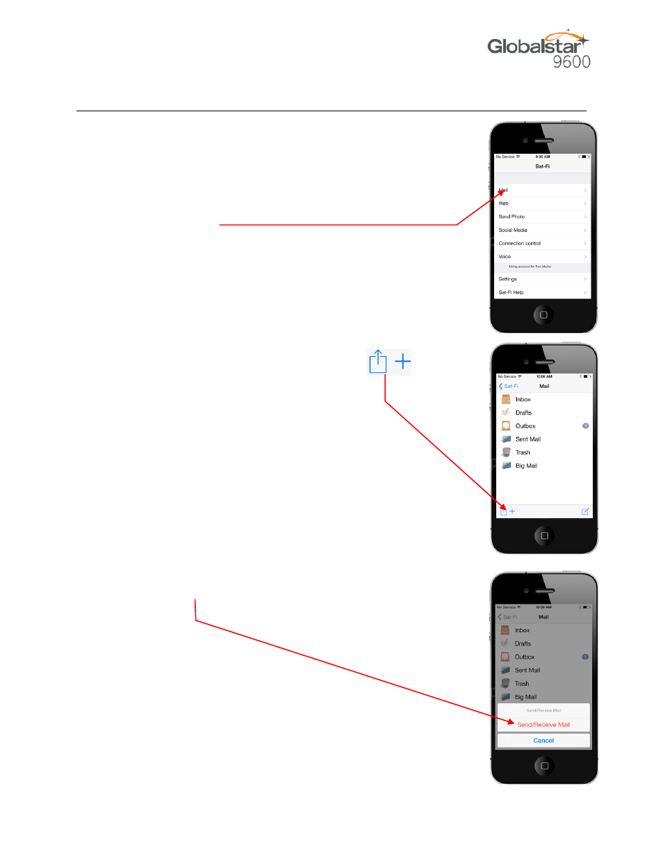 Eceiving, Mail | Globalstar 9600 User Guide for iOS User Manual | Page 18 / 37