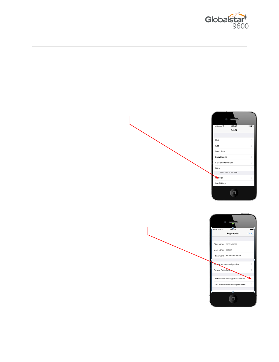 Ncreasing, Mail, Imit | Increasing inbound and outbound message sizes | Globalstar 9600 User Guide for iOS User Manual | Page 20 / 37