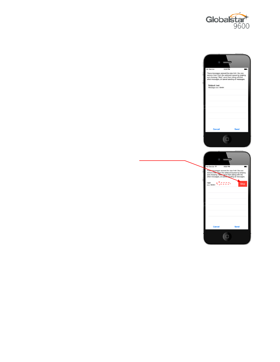 Large outbound email warning message | Globalstar 9600 User Guide for iOS User Manual | Page 22 / 37