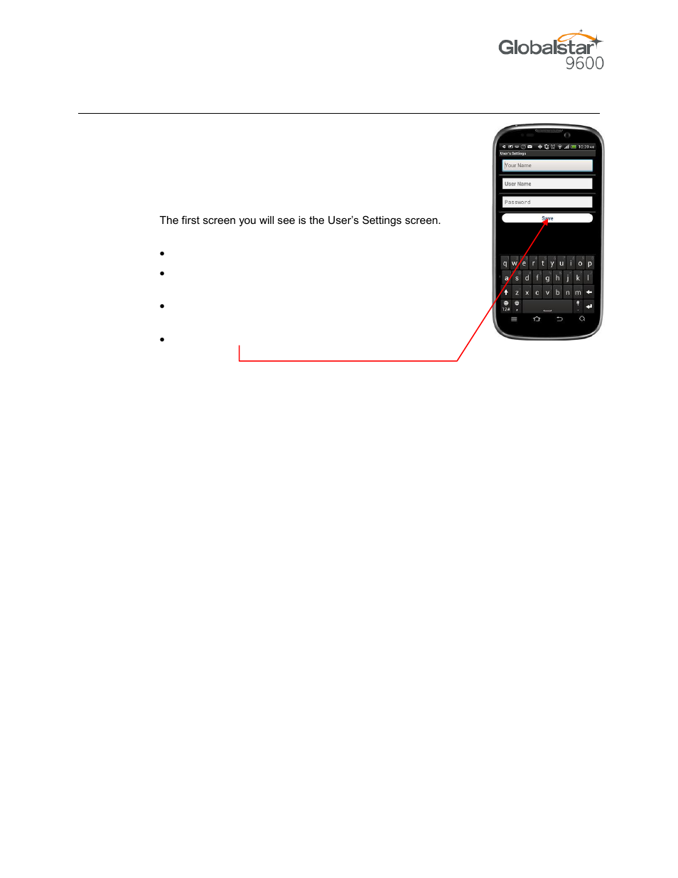 Onfiguring the | Globalstar 9600 User Guide for Android User Manual | Page 13 / 40