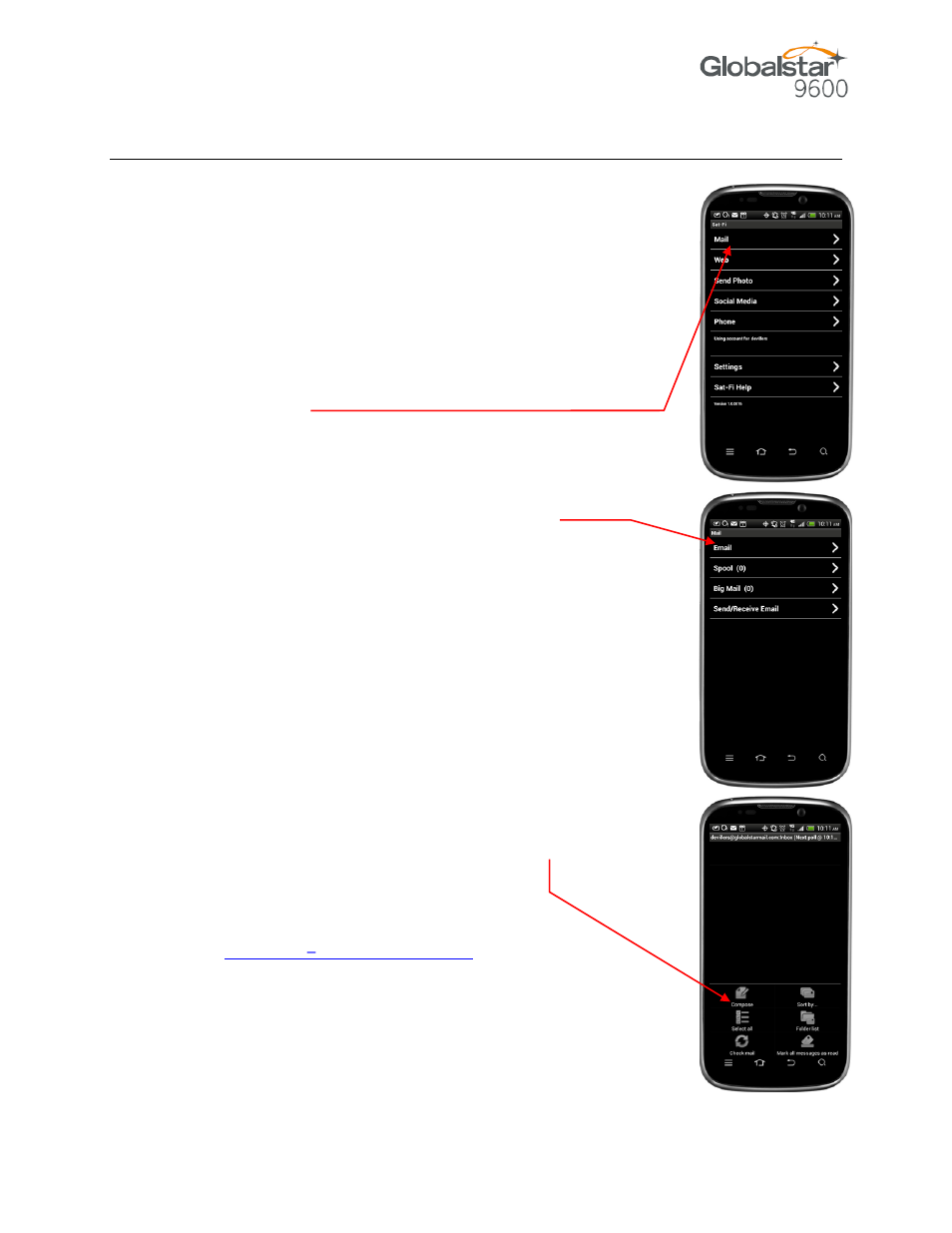 Omposing, Ending, Mail | Globalstar 9600 User Guide for Android User Manual | Page 16 / 40