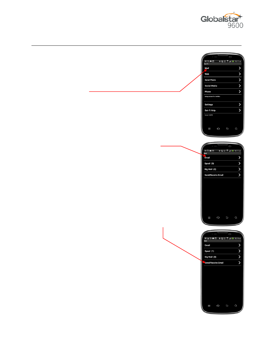 Eceiving, Mail | Globalstar 9600 User Guide for Android User Manual | Page 19 / 40