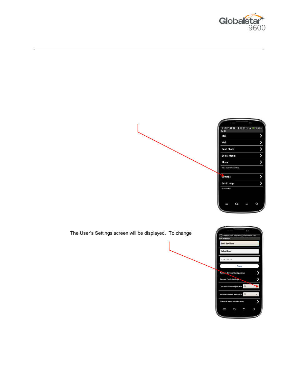 Ncreasing, Mail, Imit | Increasing inbound and outbound message sizes | Globalstar 9600 User Guide for Android User Manual | Page 21 / 40