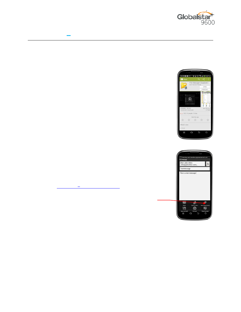 Ppendix, Anager, Downloading and installing the file manager app | Attaching a file to an email using file manager | Globalstar 9600 User Guide for Android User Manual | Page 39 / 40