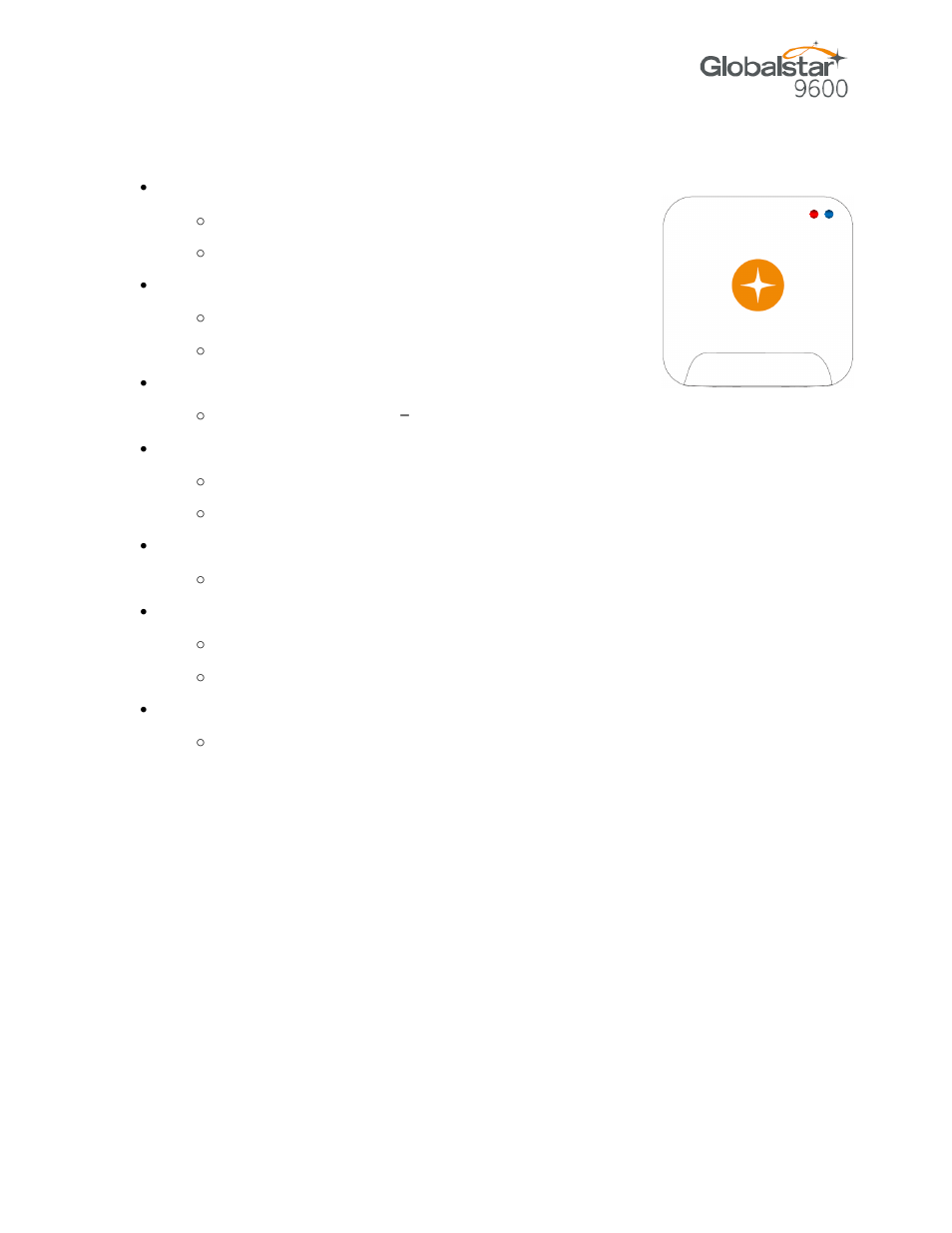 Globalstar 9600 led indicators | Globalstar 9600 User Guide for Android User Manual | Page 7 / 40