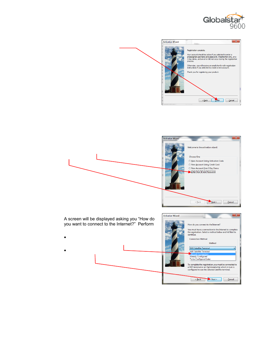 Existing sat-fi account | Globalstar 9600 User Guide for Windows User Manual | Page 11 / 31