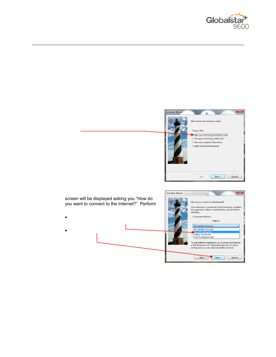Sat-fi data access vouchers, New sat-fi account, Ctivating the | Globalstar 9600 User Guide for Windows User Manual | Page 9 / 31