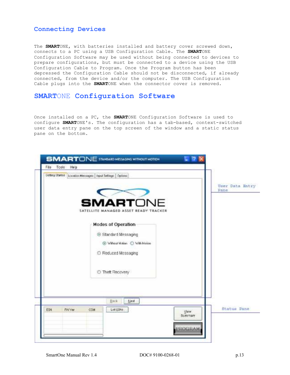 Smart one configuration software, Connecting devices | Globalstar SmartOne User Manual | Page 13 / 86