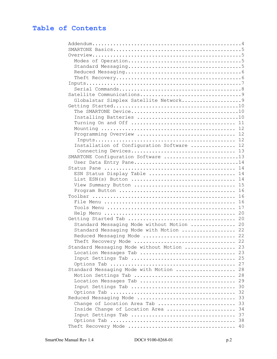 Globalstar SmartOne User Manual | Page 2 / 86