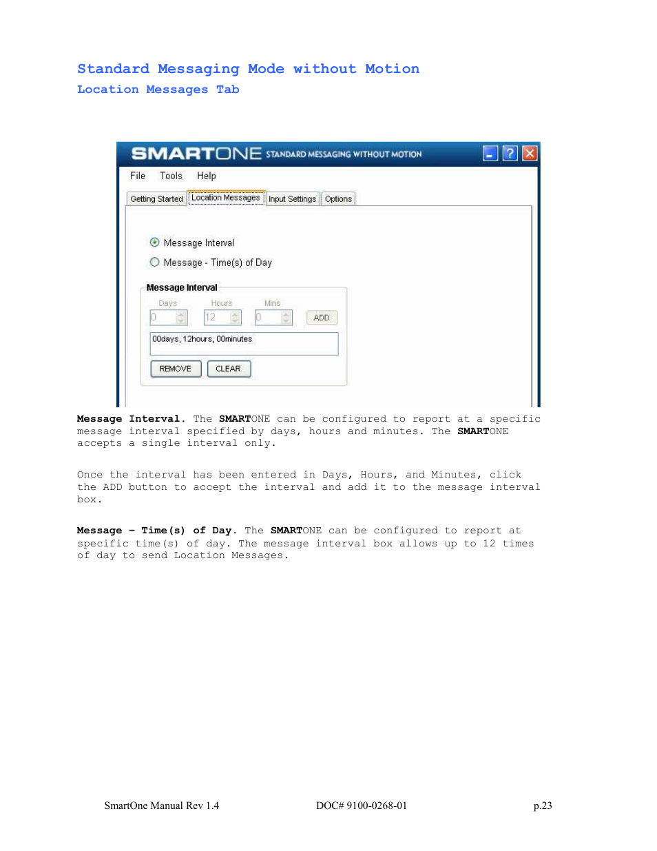 Standard messaging mode without motion | Globalstar SmartOne User Manual | Page 23 / 86