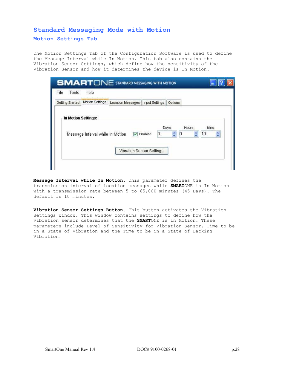 Standard messaging mode with motion | Globalstar SmartOne User Manual | Page 28 / 86