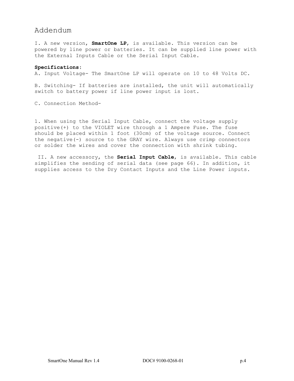Addendum | Globalstar SmartOne User Manual | Page 4 / 86
