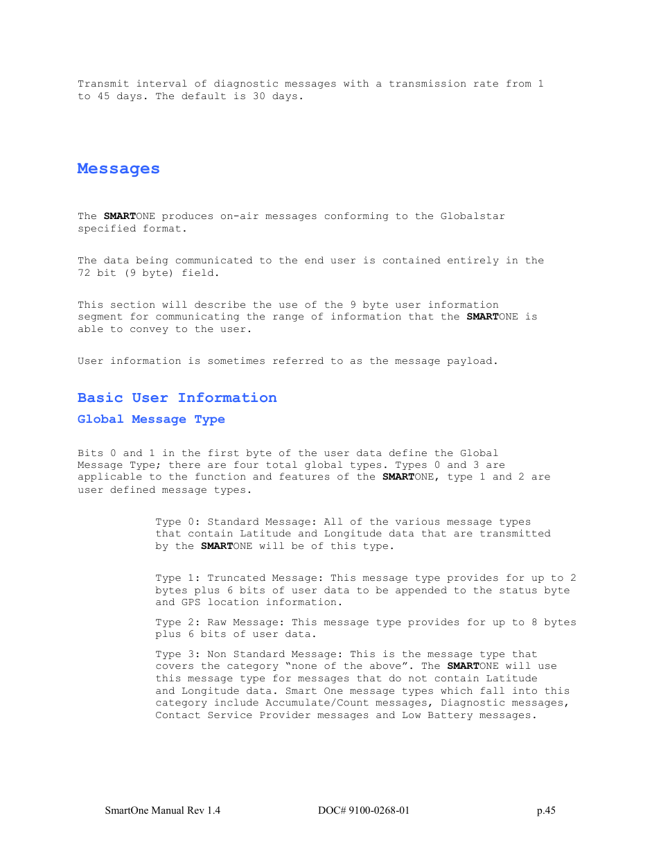 Messages, Basic user information | Globalstar SmartOne User Manual | Page 45 / 86