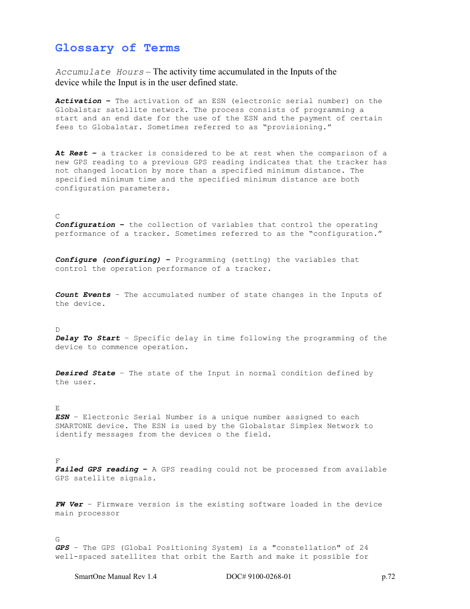 Glossary of terms | Globalstar SmartOne User Manual | Page 72 / 86