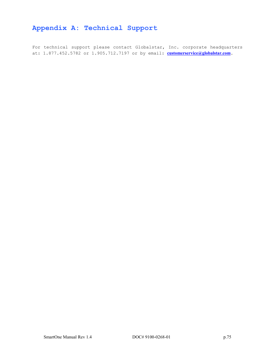 Appendix a: technical support | Globalstar SmartOne User Manual | Page 75 / 86