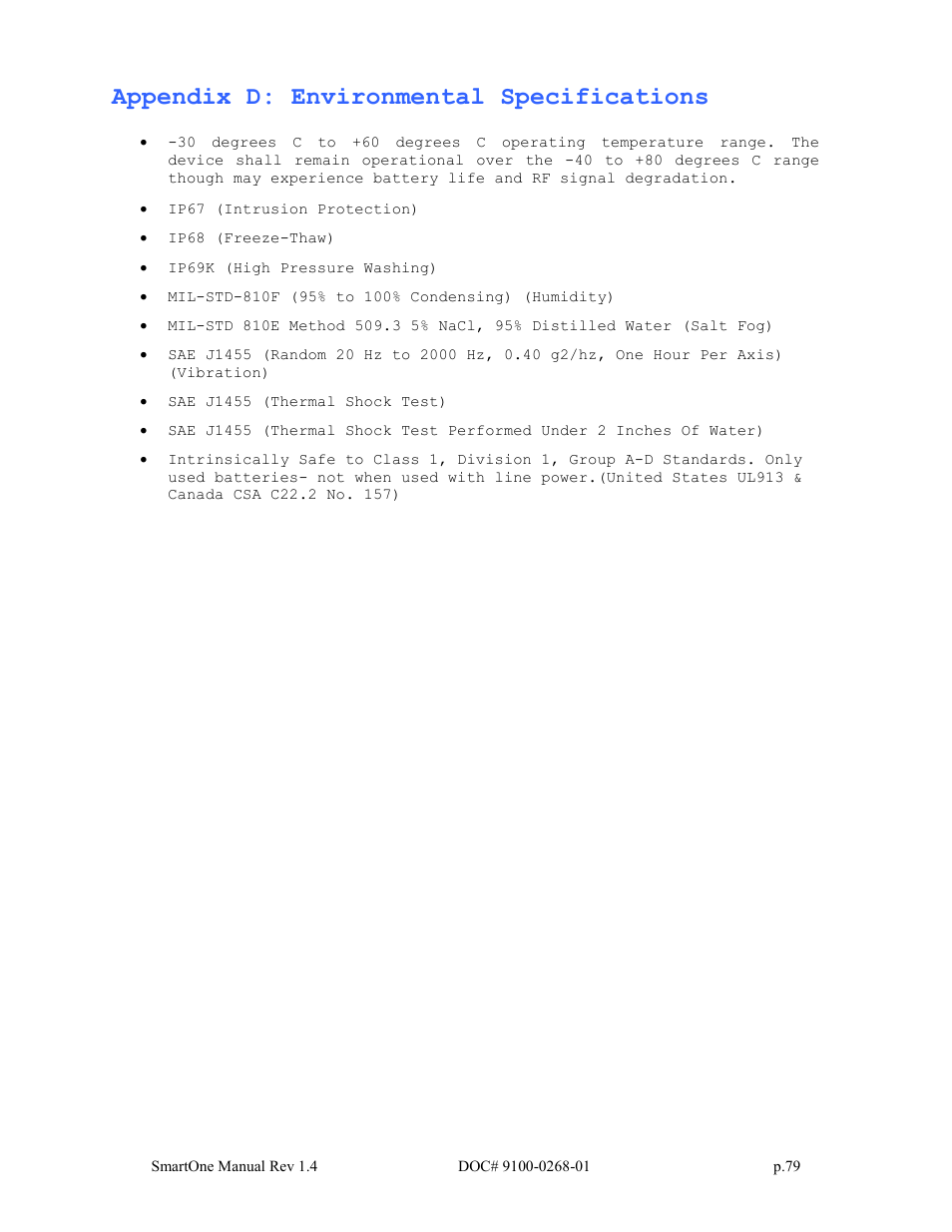 Appendix d: environmental specifications | Globalstar SmartOne User Manual | Page 79 / 86