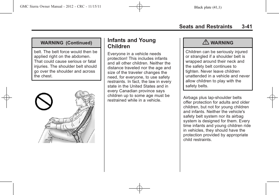 Infants and young children, Infants and young, Children -41 | GMC 2012 Sierra User Manual | Page 109 / 556