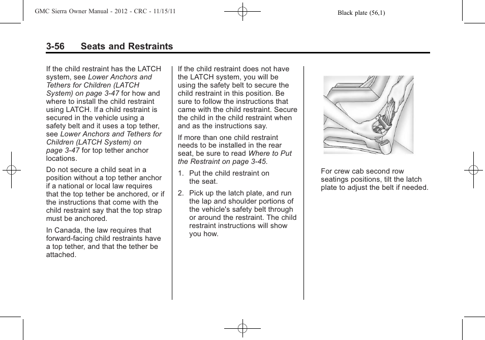 56 seats and restraints | GMC 2012 Sierra User Manual | Page 124 / 556