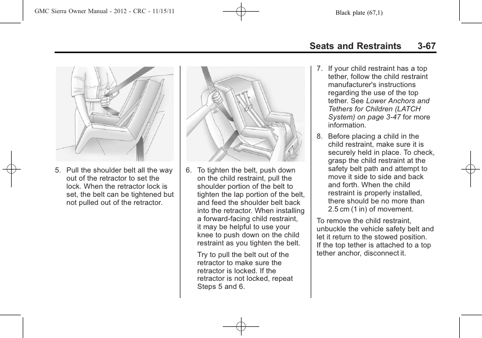 Seats and restraints 3-67 | GMC 2012 Sierra User Manual | Page 135 / 556