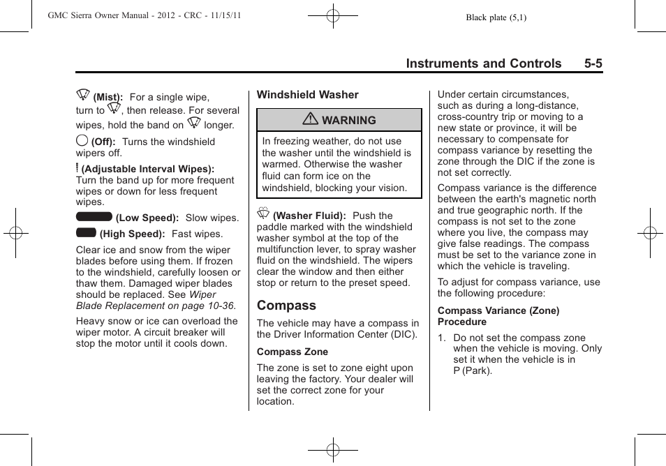 Compass, Compass -5 | GMC 2012 Sierra User Manual | Page 143 / 556