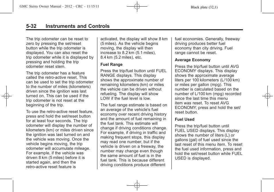 32 instruments and controls | GMC 2012 Sierra User Manual | Page 170 / 556